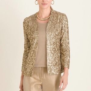 Chicos Gold Travelers Sequin Long Sleeve Jacket